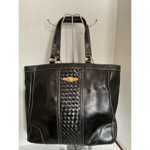 Elliott Lucca  Large Woven Leather Tote/Shoulder Bag - Dark Brown